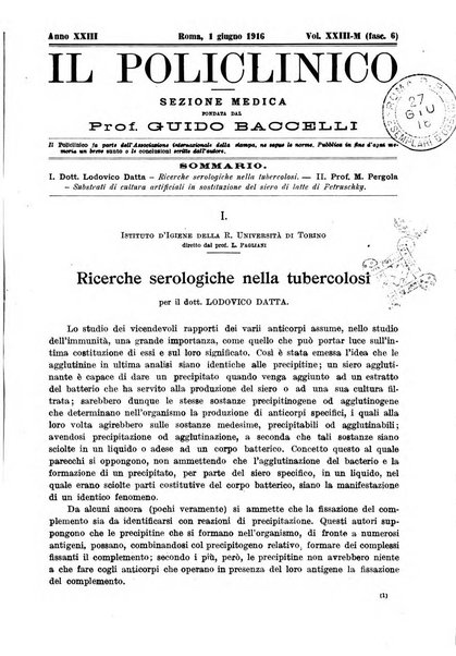 Il policlinico. Sezione medica