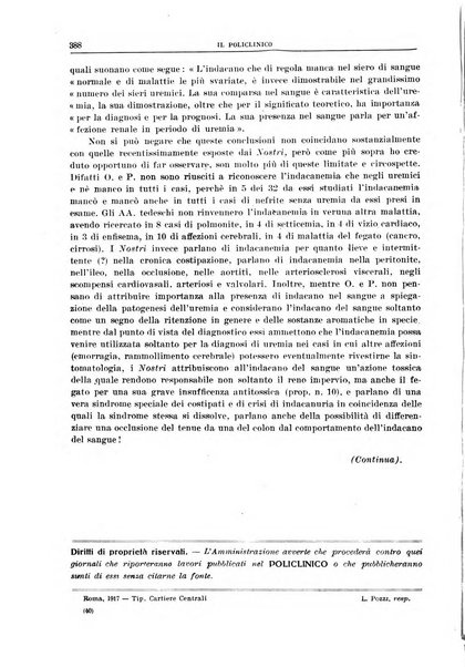 Il policlinico. Sezione medica