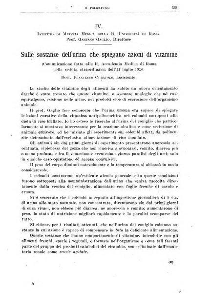 Il policlinico. Sezione medica