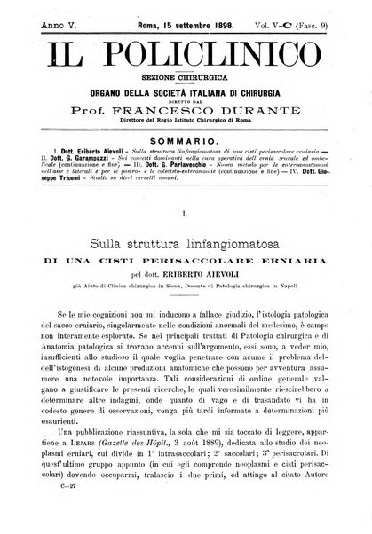 Il policlinico. Sezione chirurgica organo della Società italiana di chirurgia