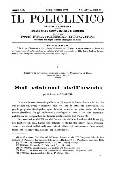 Il policlinico. Sezione chirurgica organo della Società italiana di chirurgia