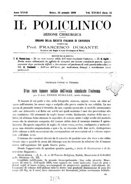 Il policlinico. Sezione chirurgica organo della Società italiana di chirurgia