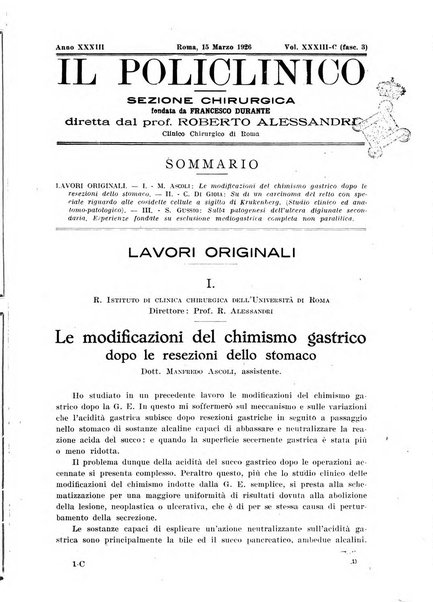 Il policlinico. Sezione chirurgica organo della Società italiana di chirurgia