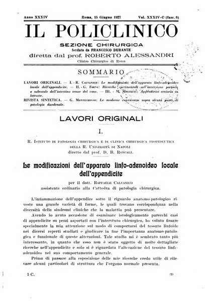 Il policlinico. Sezione chirurgica organo della Società italiana di chirurgia