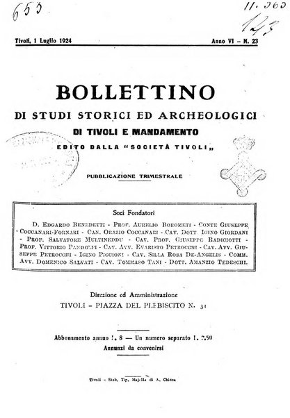 Bollettino di studi storici ed archeologici di Tivoli e mandamento