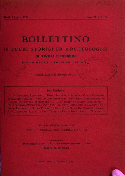 Bollettino di studi storici ed archeologici di Tivoli e mandamento