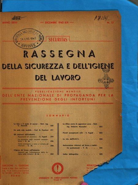 Securitas rassegna della sicurezza e dell'igiene nell'industria e nell'agricoltura - Anno 14, n. 4 (apr. 1927)-anno 65, n. 5/12 (1981)