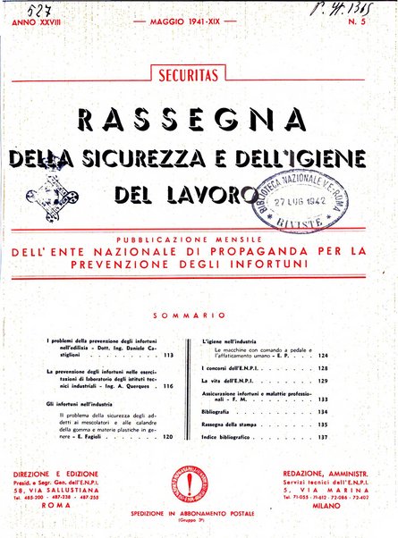 Securitas rassegna della sicurezza e dell'igiene nell'industria e nell'agricoltura - Anno 14, n. 4 (apr. 1927)-anno 65, n. 5/12 (1981)