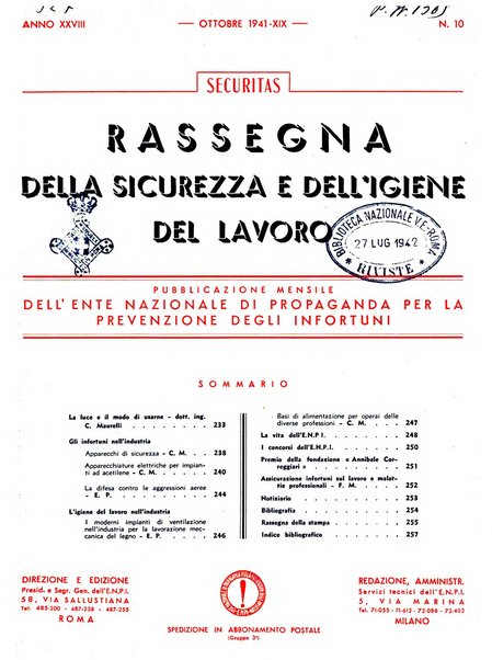 Securitas rassegna della sicurezza e dell'igiene nell'industria e nell'agricoltura - Anno 14, n. 4 (apr. 1927)-anno 65, n. 5/12 (1981)