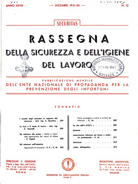 Securitas rassegna della sicurezza e dell'igiene nell'industria e nell'agricoltura - Anno 14, n. 4 (apr. 1927)-anno 65, n. 5/12 (1981)