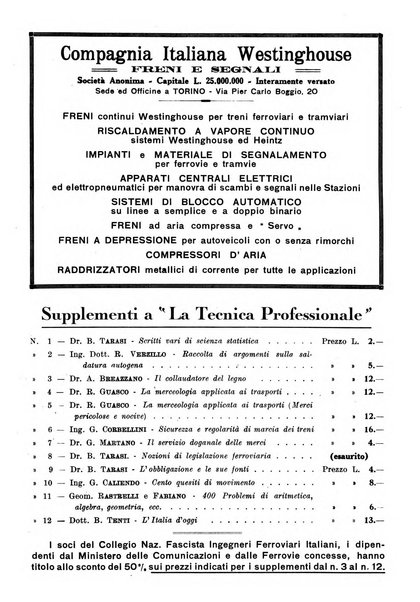 La tecnica professionale. Servizio lavori, linea e impianti raccolta di studi e notizie per l'istruzione del personale ferroviario