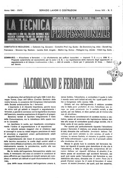 La tecnica professionale. Servizio lavori, linea e impianti raccolta di studi e notizie per l'istruzione del personale ferroviario