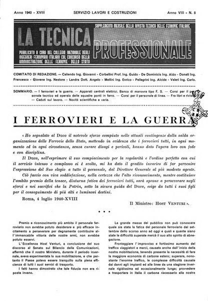 La tecnica professionale. Servizio lavori, linea e impianti raccolta di studi e notizie per l'istruzione del personale ferroviario