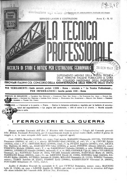 La tecnica professionale. Servizio lavori, linea e impianti raccolta di studi e notizie per l'istruzione del personale ferroviario