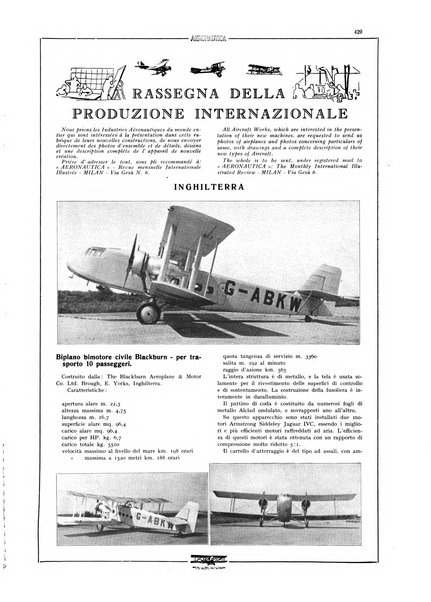 L'aeronautica rivista mensile internazionale illustrata