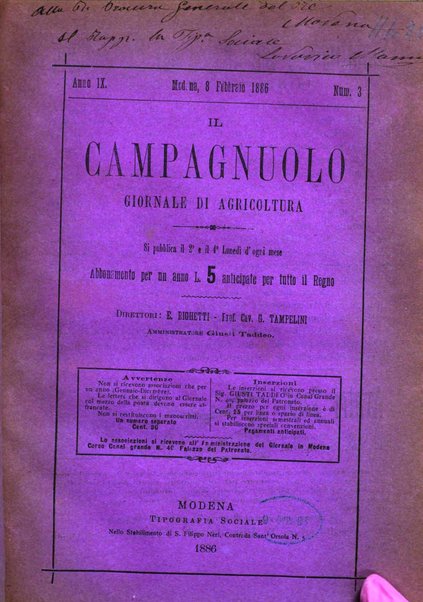 Il campagnuolo giornale di agricoltura pratica