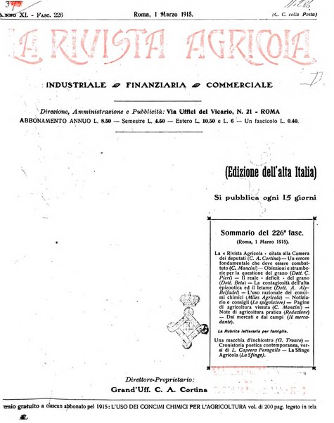 La rivista agricola industriale finanziaria commerciale