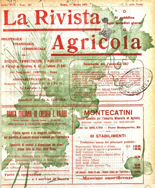 La rivista agricola industriale finanziaria commerciale