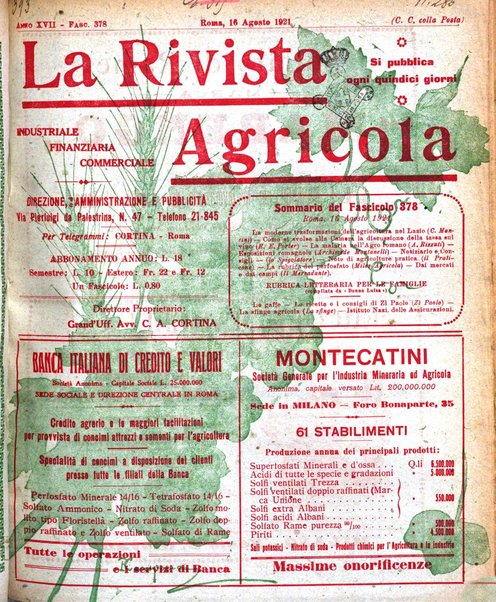 La rivista agricola industriale finanziaria commerciale