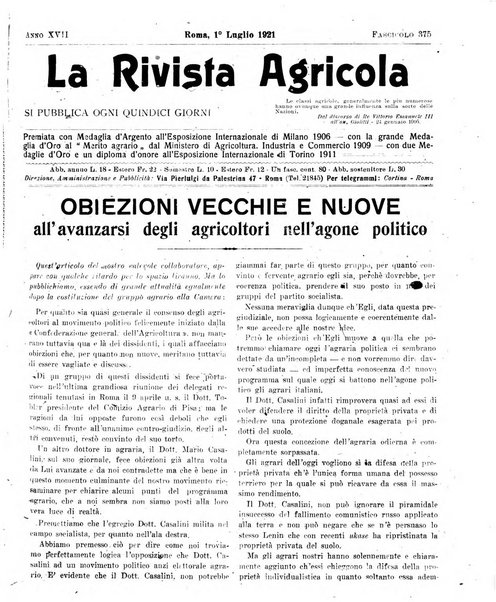 La rivista agricola industriale finanziaria commerciale