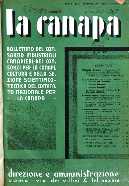 La canapa bollettino del consorzio industriali canapieri dei consorzi per la canapa