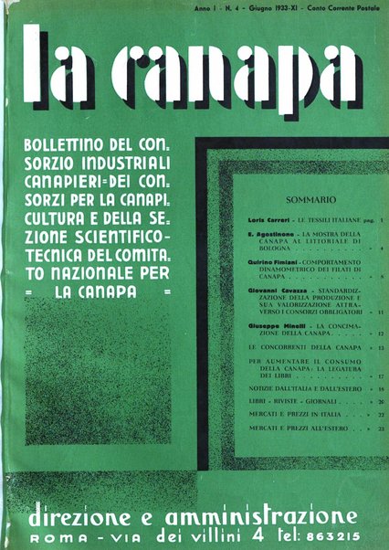 La canapa bollettino del consorzio industriali canapieri dei consorzi per la canapa