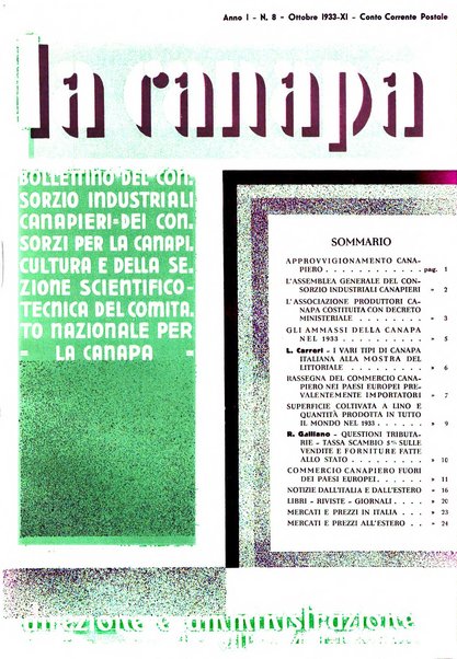 La canapa bollettino del consorzio industriali canapieri dei consorzi per la canapa