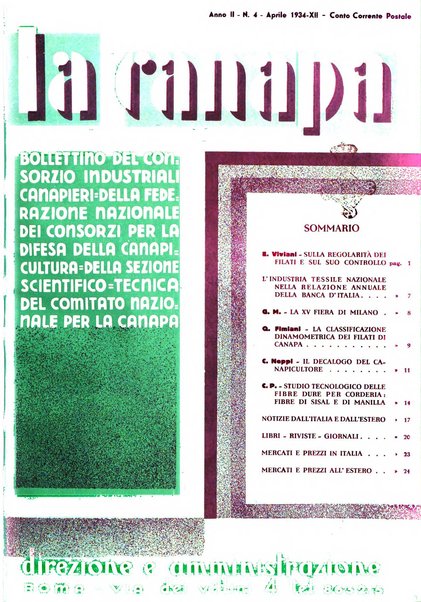 La canapa bollettino del consorzio industriali canapieri dei consorzi per la canapa