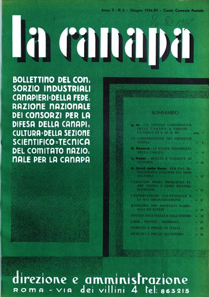 La canapa bollettino del consorzio industriali canapieri dei consorzi per la canapa