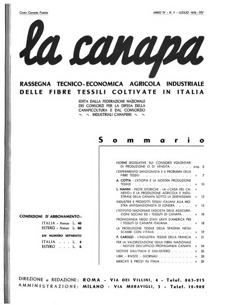 La canapa bollettino del consorzio industriali canapieri dei consorzi per la canapa