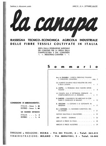 La canapa bollettino del consorzio industriali canapieri dei consorzi per la canapa