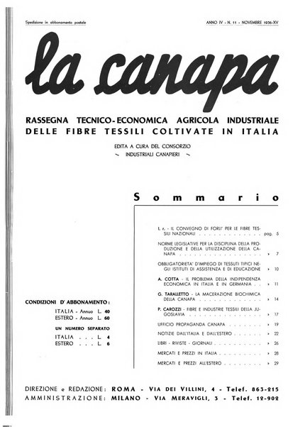 La canapa bollettino del consorzio industriali canapieri dei consorzi per la canapa