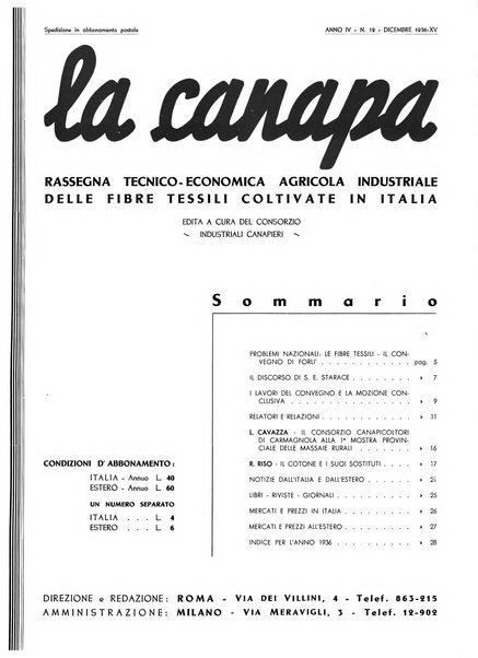 La canapa bollettino del consorzio industriali canapieri dei consorzi per la canapa