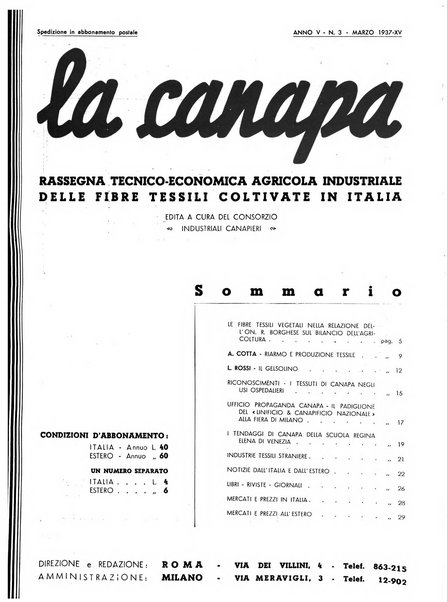 La canapa bollettino del consorzio industriali canapieri dei consorzi per la canapa