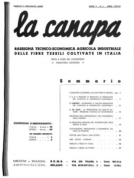 La canapa bollettino del consorzio industriali canapieri dei consorzi per la canapa