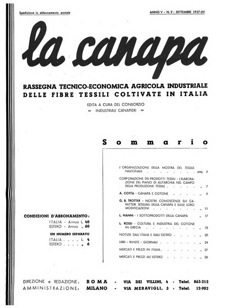 La canapa bollettino del consorzio industriali canapieri dei consorzi per la canapa