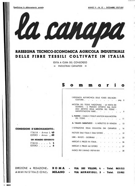 La canapa bollettino del consorzio industriali canapieri dei consorzi per la canapa