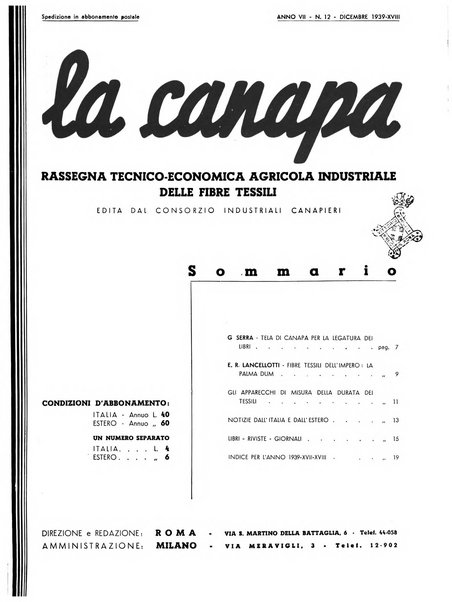 La canapa bollettino del consorzio industriali canapieri dei consorzi per la canapa