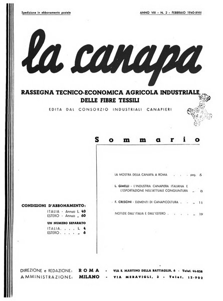 La canapa bollettino del consorzio industriali canapieri dei consorzi per la canapa