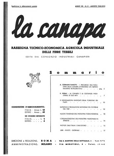 La canapa bollettino del consorzio industriali canapieri dei consorzi per la canapa