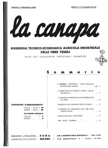 La canapa bollettino del consorzio industriali canapieri dei consorzi per la canapa