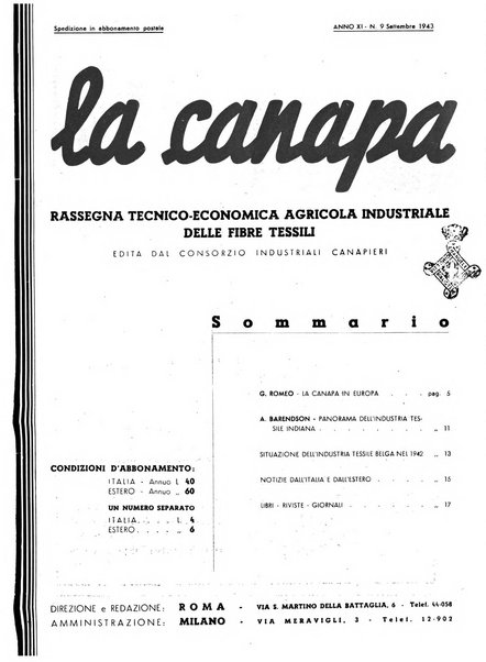 La canapa bollettino del consorzio industriali canapieri dei consorzi per la canapa