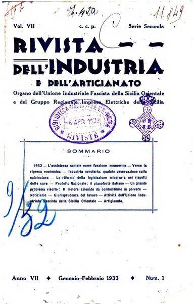 Rivista dell'industria e dell'artigianato organo dell'Unione industriale fascista della Sicilia orientale