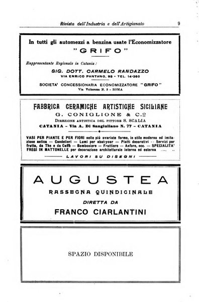 Rivista dell'industria e dell'artigianato organo dell'Unione industriale fascista della Sicilia orientale