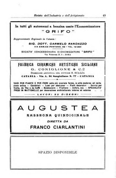 Rivista dell'industria e dell'artigianato organo dell'Unione industriale fascista della Sicilia orientale