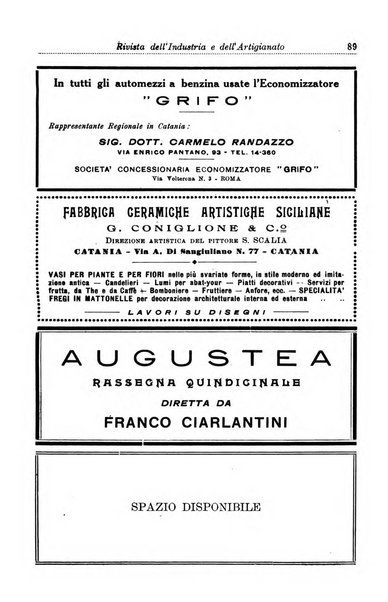 Rivista dell'industria e dell'artigianato organo dell'Unione industriale fascista della Sicilia orientale