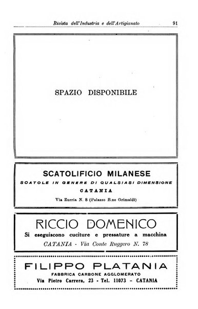 Rivista dell'industria e dell'artigianato organo dell'Unione industriale fascista della Sicilia orientale