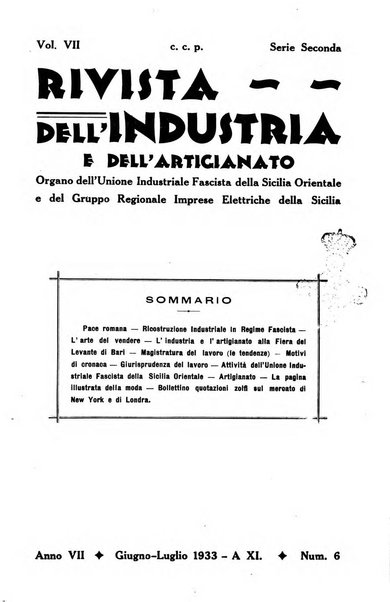 Rivista dell'industria e dell'artigianato organo dell'Unione industriale fascista della Sicilia orientale