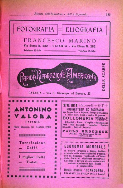 Rivista dell'industria e dell'artigianato organo dell'Unione industriale fascista della Sicilia orientale