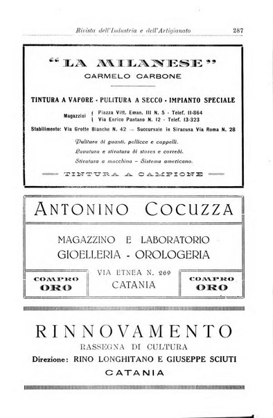 Rivista dell'industria e dell'artigianato organo dell'Unione industriale fascista della Sicilia orientale